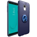 Samsung Galaxy J6 Plus 2018 Kılıf Renkli Silikon Yüzüklü Standlı Auto Focus Ravel Kapak - Mavi