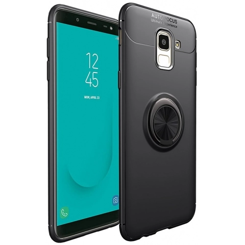 Samsung Galaxy J6 Plus 2018 Kılıf Renkli Silikon Yüzüklü Standlı Auto Focus Ravel Kapak - Siyah