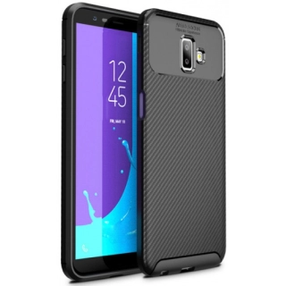 Samsung Galaxy J6 Plus 2018 Kılıf Silikon Parmak İzi Bırakmayan Karbon Soft Negro Kapak - Siyah