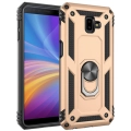Samsung Galaxy J6 Plus 2018 Kılıf Silikon Zırhlı Standlı Yüzüklü Mıknatıslı Tank Kapak - Gold