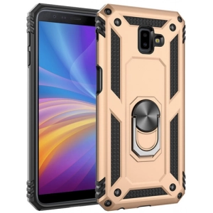 Samsung Galaxy J6 Plus 2018 Kılıf Silikon Zırhlı Standlı Yüzüklü Mıknatıslı Tank Kapak - Gold