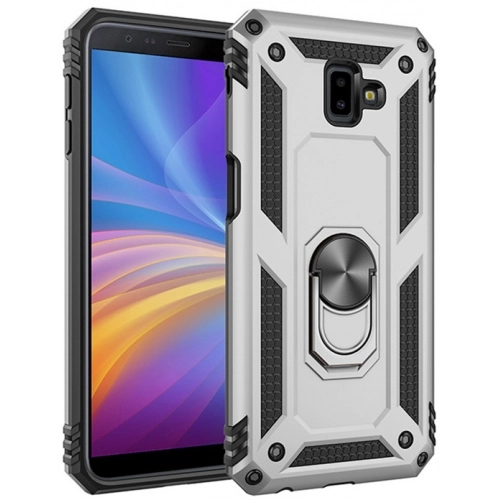 Samsung Galaxy J6 Plus 2018 Kılıf Silikon Zırhlı Standlı Yüzüklü Mıknatıslı Tank Kapak - Gri
