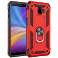 Samsung Galaxy J6 Plus 2018 Kılıf Silikon Zırhlı Standlı Yüzüklü Mıknatıslı Tank Kapak - Kırmızı