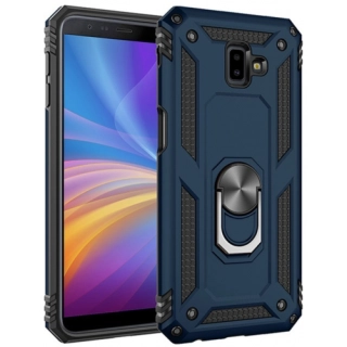 Samsung Galaxy J6 Plus 2018 Kılıf Silikon Zırhlı Standlı Yüzüklü Mıknatıslı Tank Kapak - Lacivert