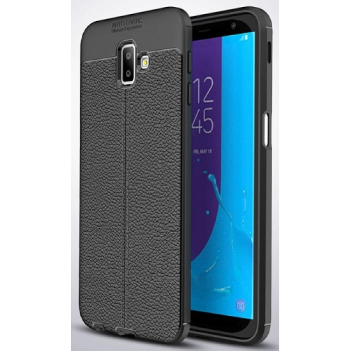 Samsung Galaxy J6 Plus 2018 Kılıf Deri Görünümlü Lüks Parmak İzi Bırakmaz Niss Silikon Kapak - Siyah