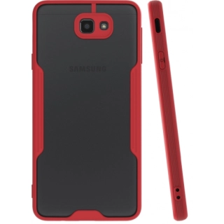 Samsung Galaxy J7 Prime Kılıf Renkli Silikon Kamera Lens Korumalı Şeffaf Parfe Kapak - Kırmızı
