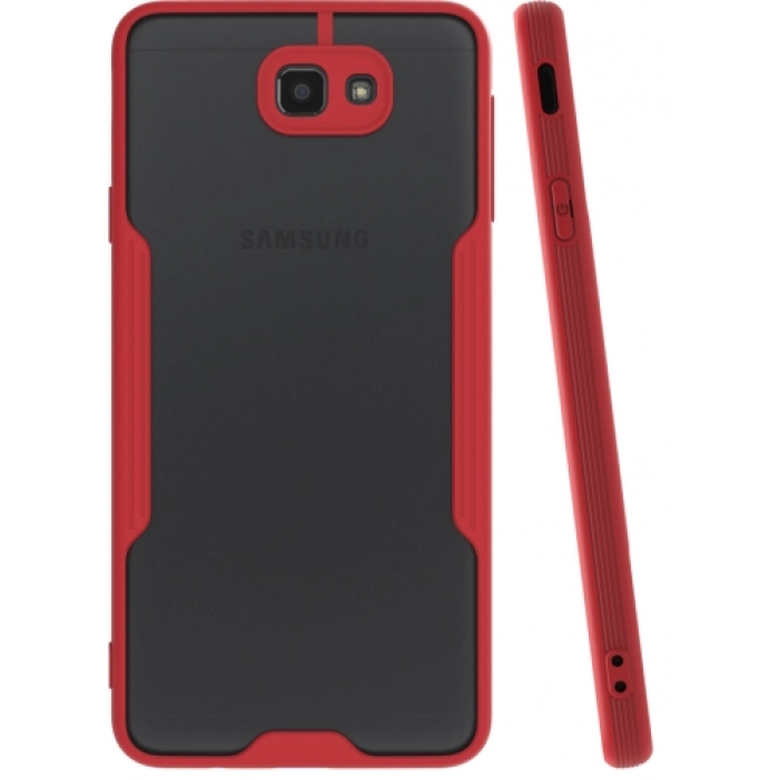 Samsung Galaxy J7 Prime Kılıf Renkli Silikon Kamera Lens Korumalı Şeffaf Parfe Kapak - Kırmızı