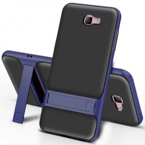 Samsung Galaxy J7 Prime Kılıf Tam Koruma İnce Standlı Esnek Verüs Silikon - Lacivert