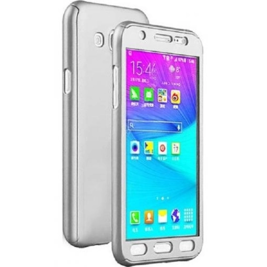 Samsung Galaxy J7 Pro Kılıf 360 Tam Koruma Ön ve Arka Rubber Camlı Kılıf - Gümüş