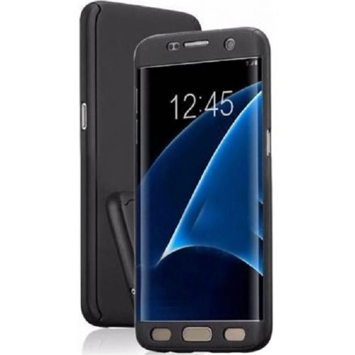 Samsung Galaxy J7 Pro Kılıf 360 Tam Koruma Ön ve Arka Rubber Camlı Kılıf - Siyah