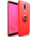 Samsung Galaxy J8 Kılıf Renkli Silikon Yüzüklü Standlı Auto Focus Ravel Kapak - Kırmızı