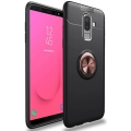 Samsung Galaxy J8 Kılıf Renkli Silikon Yüzüklü Standlı Auto Focus Ravel Kapak - Rose Gold