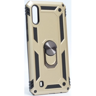 Samsung Galaxy M10 Kılıf Silikon Zırhlı Standlı Yüzüklü Mıknatıslı Tank Kapak - Gold