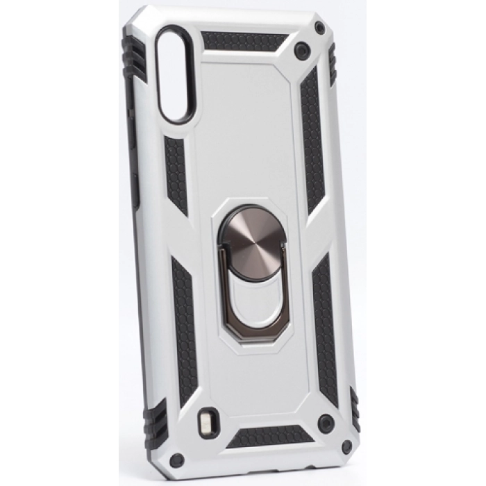 Samsung Galaxy M10 Kılıf Silikon Zırhlı Standlı Yüzüklü Mıknatıslı Tank Kapak - Gri