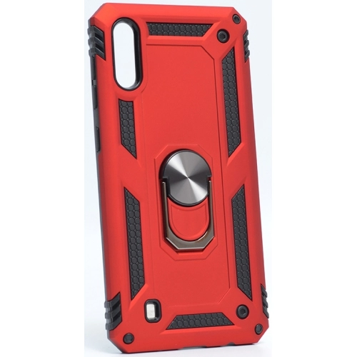 Samsung Galaxy M10 Kılıf Silikon Zırhlı Standlı Yüzüklü Mıknatıslı Tank Kapak - Kırmızı