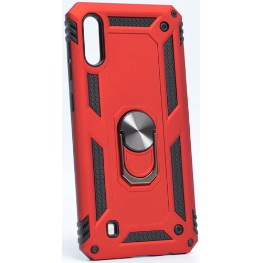 Samsung Galaxy M10 Kılıf Silikon Zırhlı Standlı Yüzüklü Mıknatıslı Tank Kapak - Kırmızı