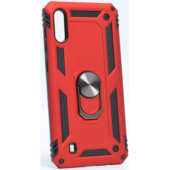 Samsung Galaxy M10 Kılıf Silikon Zırhlı Standlı Yüzüklü Mıknatıslı Tank Kapak - Kırmızı