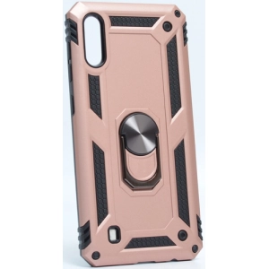 Samsung Galaxy M10 Kılıf Silikon Zırhlı Standlı Yüzüklü Mıknatıslı Tank Kapak - Rose Gold