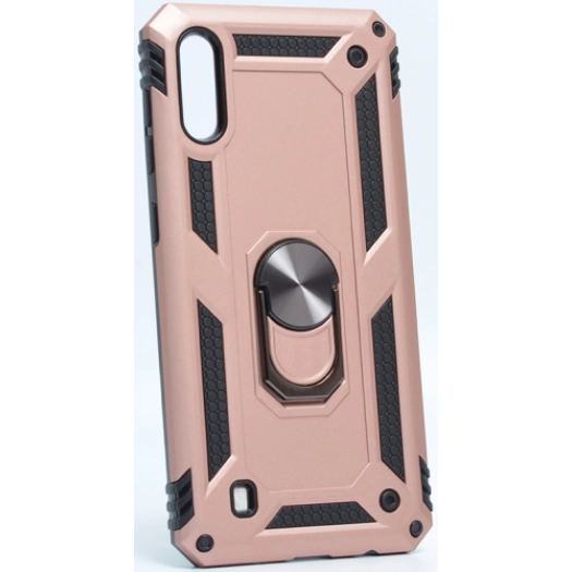 Samsung Galaxy M10 Kılıf Silikon Zırhlı Standlı Yüzüklü Mıknatıslı Tank Kapak - Rose Gold