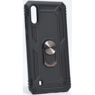 Samsung Galaxy M10 Kılıf Silikon Zırhlı Standlı Yüzüklü Mıknatıslı Tank Kapak - Siyah