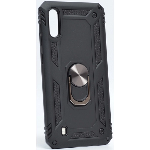 Samsung Galaxy M10 Kılıf Silikon Zırhlı Standlı Yüzüklü Mıknatıslı Tank Kapak - Siyah