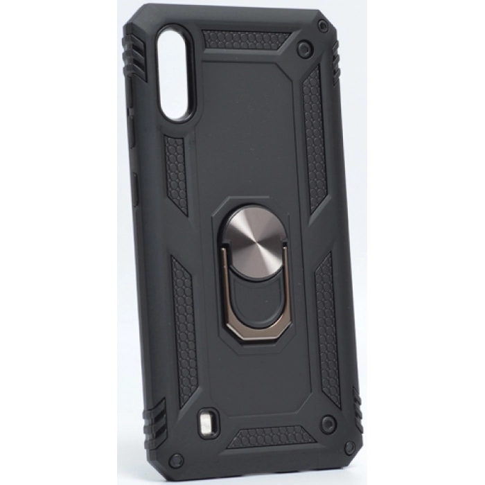 Samsung Galaxy M10 Kılıf Silikon Zırhlı Standlı Yüzüklü Mıknatıslı Tank Kapak - Siyah