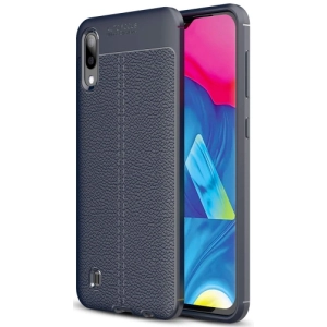 Samsung Galaxy M10 Kılıf Deri Görünümlü Lüks Parmak İzi Bırakmaz Niss Silikon Kapak - Lacivert