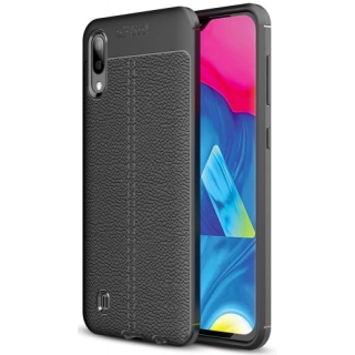 Samsung Galaxy M10 Kılıf Deri Görünümlü Lüks Parmak İzi Bırakmaz Niss Silikon Kapak - Siyah