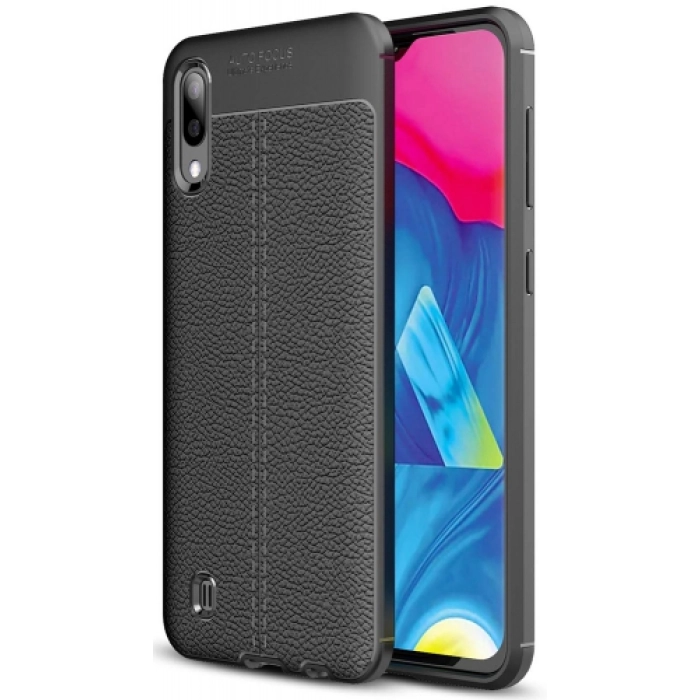 Samsung Galaxy M10 Kılıf Deri Görünümlü Lüks Parmak İzi Bırakmaz Niss Silikon Kapak - Siyah