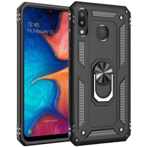 Samsung Galaxy M10s Kılıf Silikon Zırhlı Standlı Yüzüklü Mıknatıslı Tank Kapak - Siyah