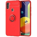 Samsung Galaxy M11 Kılıf Renkli Silikon Yüzüklü Standlı Auto Focus Ravel Kapak - Kırmızı