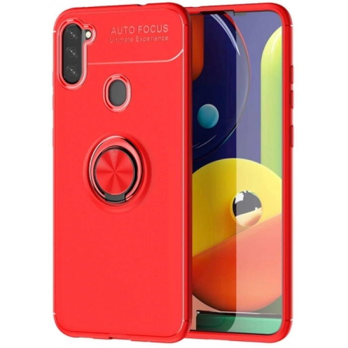 Samsung Galaxy M11 Kılıf Renkli Silikon Yüzüklü Standlı Auto Focus Ravel Kapak - Kırmızı