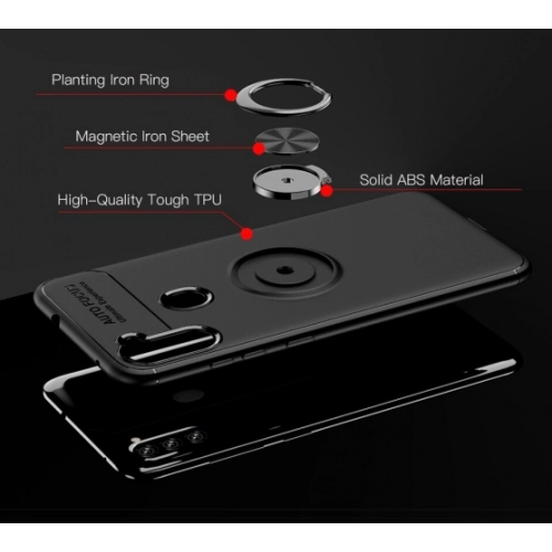 Samsung Galaxy M11 Kılıf Renkli Silikon Yüzüklü Standlı Auto Focus Ravel Kapak - Kırmızı - Siyah