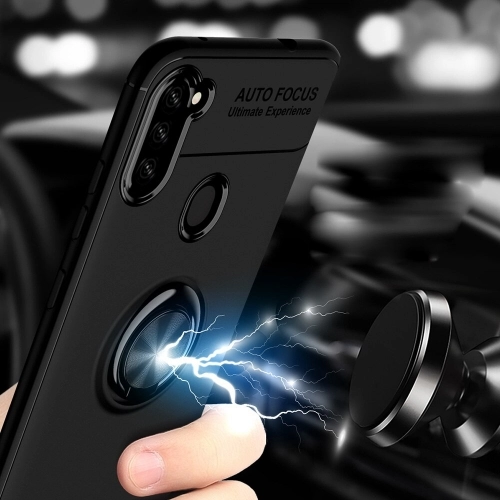 Samsung Galaxy M11 Kılıf Renkli Silikon Yüzüklü Standlı Auto Focus Ravel Kapak - Rose Gold