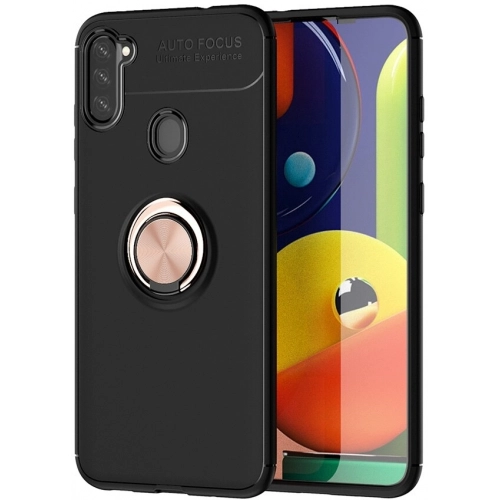 Samsung Galaxy M11 Kılıf Renkli Silikon Yüzüklü Standlı Auto Focus Ravel Kapak - Rose Gold