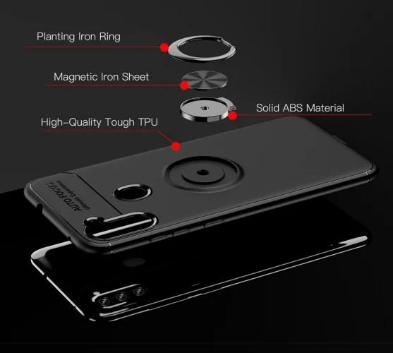 Samsung Galaxy M11 Kılıf Auto Focus Serisi Soft Premium Standlı Yüzüklü Kapak - Siyah