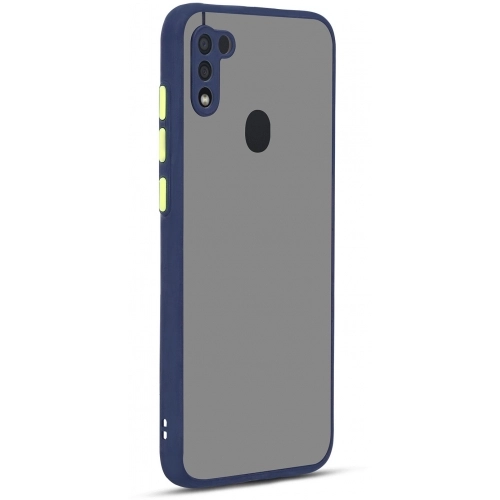 Samsung Galaxy M11 Kılıf Kamera Korumalı Arkası Şeffaf Mat Silikon Kapak - Lacivert