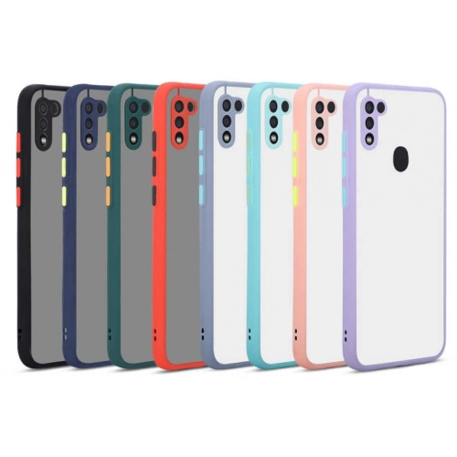 Samsung Galaxy M11 Kılıf Kamera Korumalı Arkası Şeffaf Mat Silikon Kapak - Siyah