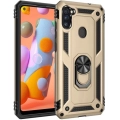 Samsung Galaxy M11 Kılıf Silikon Zırhlı Standlı Yüzüklü Mıknatıslı Tank Kapak - Gold