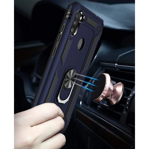 Samsung Galaxy M11 Kılıf Silikon Zırhlı Standlı Yüzüklü Mıknatıslı Tank Kapak - Gri