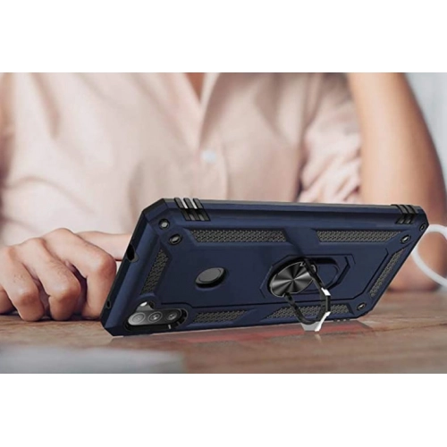 Samsung Galaxy M11 Kılıf Silikon Zırhlı Standlı Yüzüklü Mıknatıslı Tank Kapak - Siyah