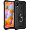 Samsung Galaxy M11 Kılıf Silikon Zırhlı Standlı Yüzüklü Mıknatıslı Tank Kapak - Siyah