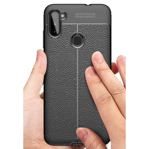 Samsung Galaxy M11 Kılıf Deri Görünümlü Lüks Parmak İzi Bırakmaz Niss Silikon Kapak - Lacivert