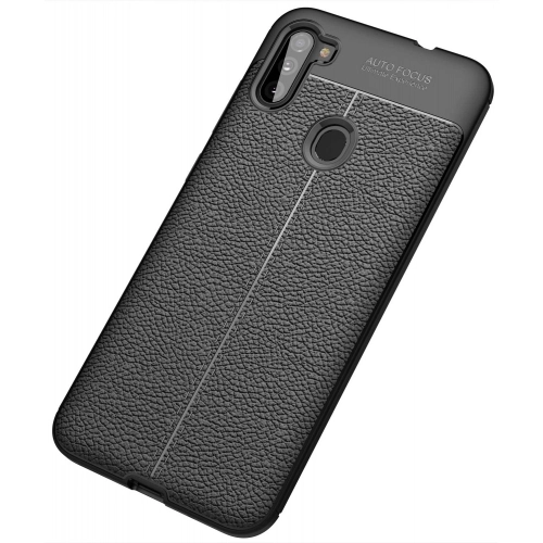 Samsung Galaxy M11 Kılıf Deri Görünümlü Lüks Parmak İzi Bırakmaz Niss Silikon Kapak - Lacivert