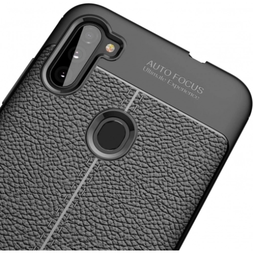 Samsung Galaxy M11 Kılıf Deri Görünümlü Lüks Parmak İzi Bırakmaz Niss Silikon Kapak - Siyah