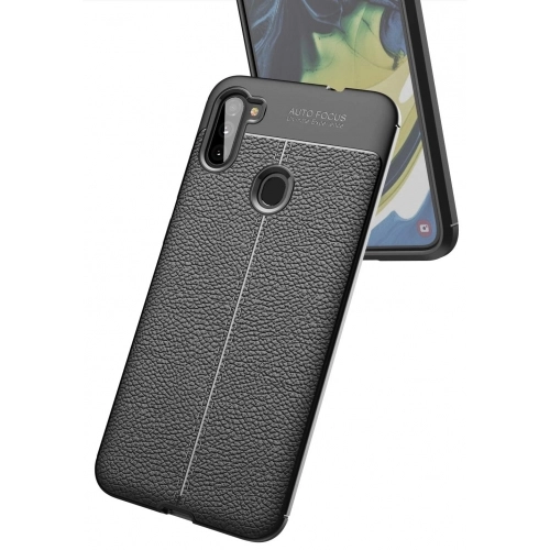 Samsung Galaxy M11 Kılıf Deri Görünümlü Lüks Parmak İzi Bırakmaz Niss Silikon Kapak - Siyah