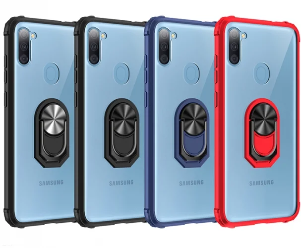 Samsung Galaxy M11 Kılıf Standlı Arkası Şeffaf Kenarları Airbag Kapak - Kırmızı