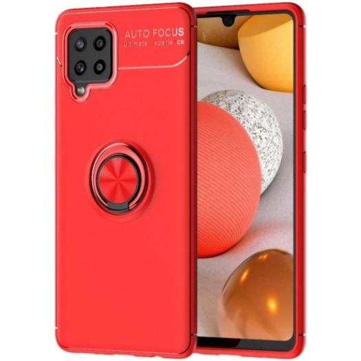 Samsung Galaxy M12 Kılıf Renkli Silikon Yüzüklü Standlı Auto Focus Ravel Kapak - Kırmızı