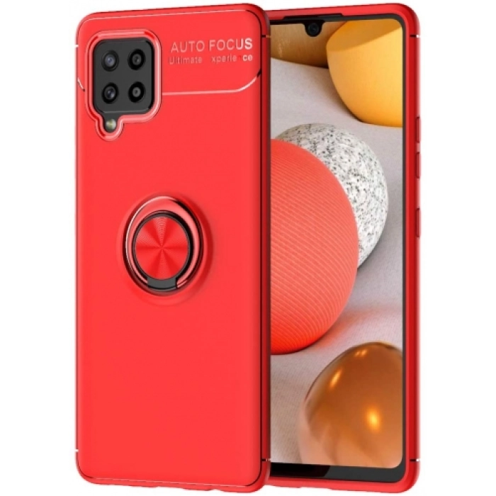 Samsung Galaxy M12 Kılıf Renkli Silikon Yüzüklü Standlı Auto Focus Ravel Kapak - Kırmızı