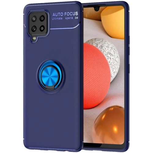 Samsung Galaxy M12 Kılıf Renkli Silikon Yüzüklü Standlı Auto Focus Ravel Kapak - Mavi